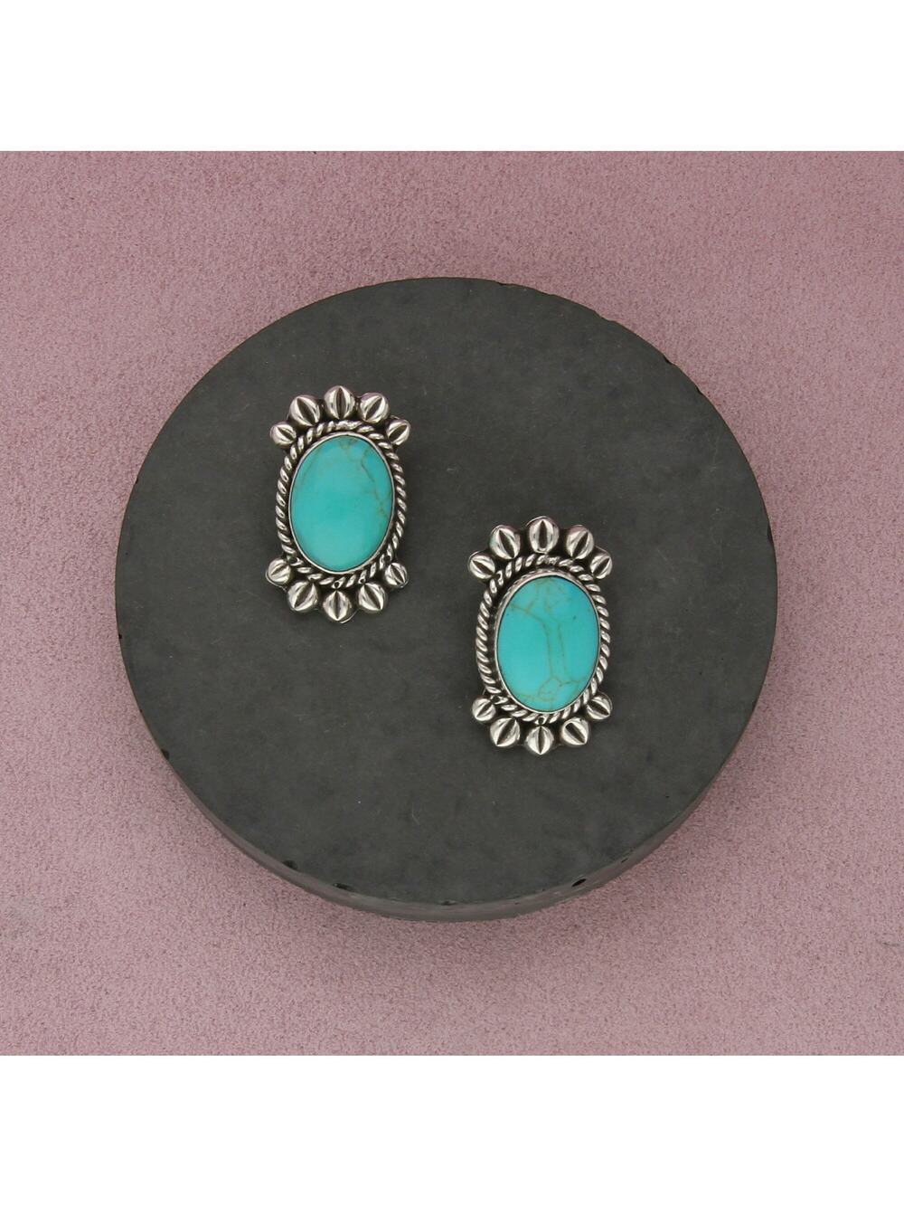 mexico sterling silver vintage braided turquoise clip-on earrings - Picture 1 of 3